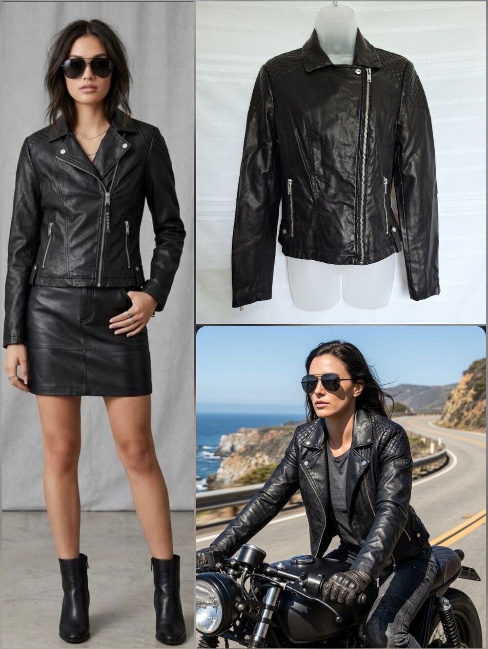 💙Black Rivet Women’s Black Faux Leather Asymmetric Moto Jacket 🤍Small